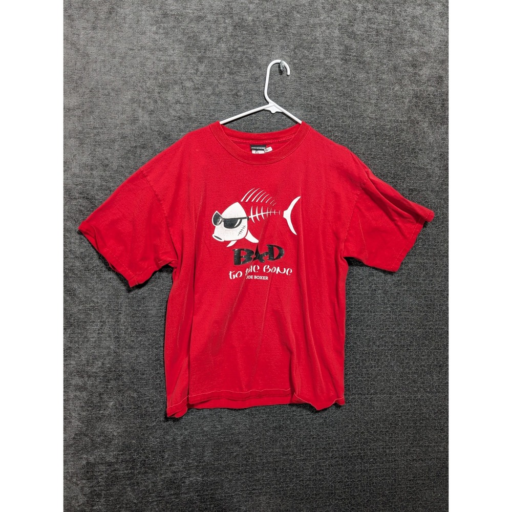 Joe Boxer Mens XL Red Bad to the Bone Fish Skeleton Graphic T-Shirt Short Sleeve